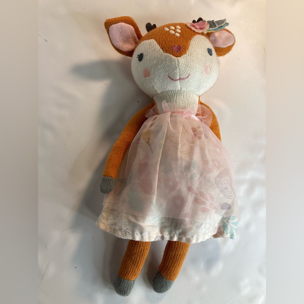 Meadow The Deer Knit 12"Plush Toy Stuffed Animal Pink Tutu Fawn Peanut Shell Toy